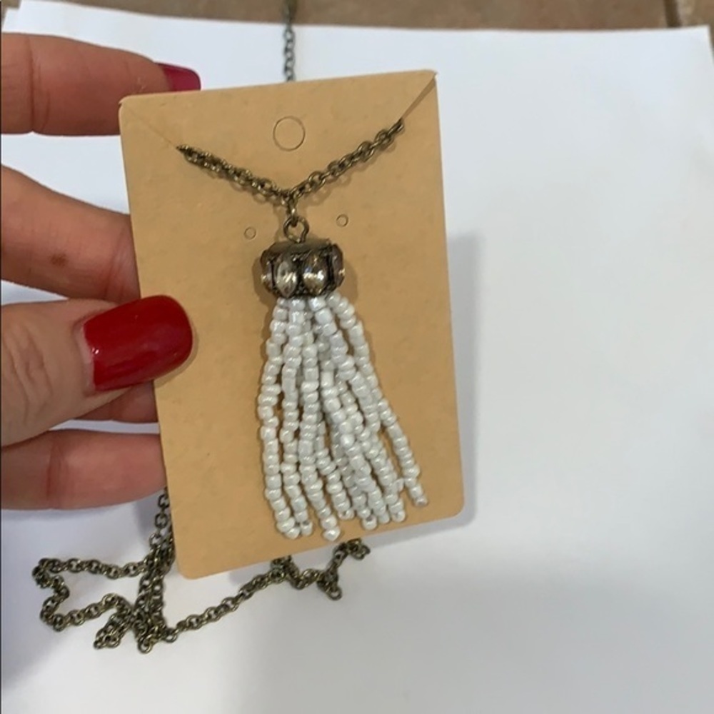 Sugarfix white glass sead bead tassel long crystal